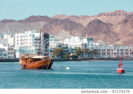 Traditional Omani architecture. Old Town of Muscat along Mutrah Corniche, Oman. Arabian Peninsula.  97274276