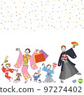New Year celebration family kimono lucky charm 97274402