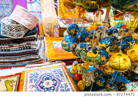 Souvenirs exhibited in market shops of the old town Nizwa. Oman. Arabian Peninsula. Souvenirs exhibited in market shops of the old town Nizwa. Oman. Arabian Peninsula. 97274475