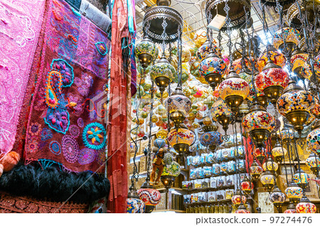 Souvenirs exhibited in market shops of the old town Nizwa. Oman. Arabian Peninsula.  97274476