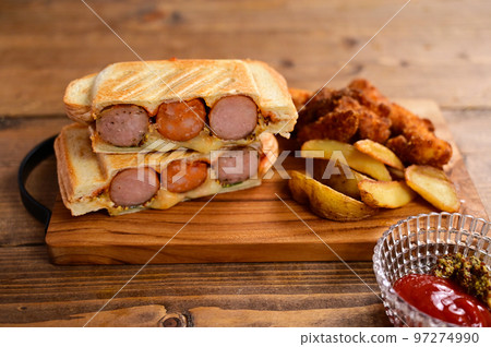 Hot sandwich with three kinds of sausage 97274990