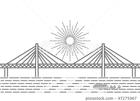Bridge and sunlight, monochrome line drawing 97275067
