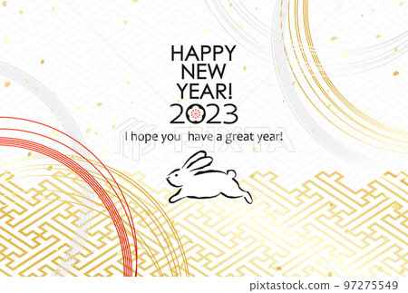 2023年兔年賀年片日式花紋和水引裝飾 2023年兔年賀年片日式花紋和水引裝飾 97275549