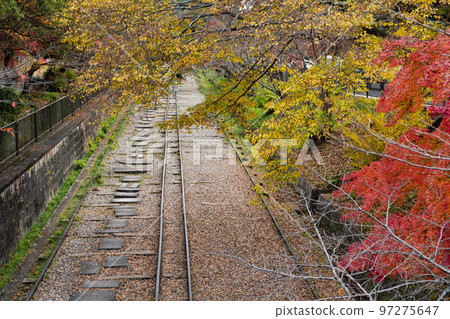 Keage Incline railroad with autumn maple in Kyoto, Japan Keage Incline railroad with autumn maple in Kyoto, Japan 97275647