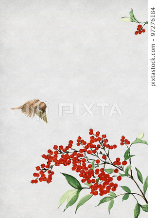 Greetings in the cold drawn by watercolor Template No letters Japanese paper background 97276184