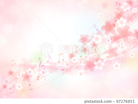 Watercolor soft cherry and musical note frame, background 97276851