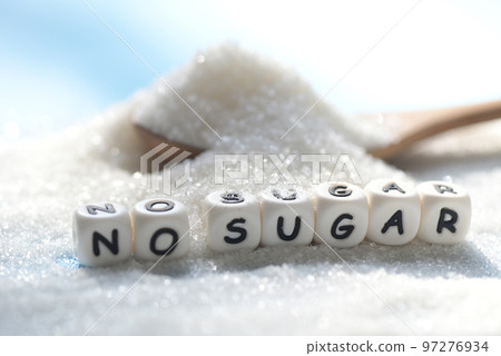No sugar concept, Sugar on spoon and blur background, white sugar for food and sweets dessert candy heap of sweet sugar crystalline granulated 97276934