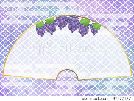Fan-shaped Japanese-style decorative material with a grape motif 97277127