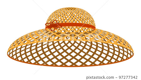 Womens Summer Yellow Straw Hat Top View Isolated White Background