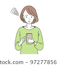 A young woman operating a smartphone with a troubled face 97277856