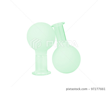 Glass jars for face vacuum massage. Cosmetology and face fitness concept 97277881