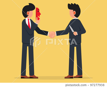 Hidden threat ready to stab behind concept. dishonesty partnership or fake agreement Hidden threat ready to stab behind concept. dishonesty partnership or fake agreement 97277938