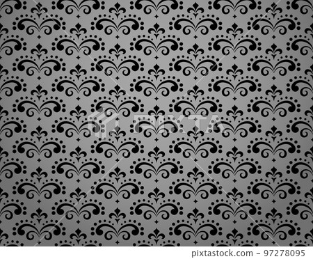 Wallpaper in the style of Baroque. Seamless vector background. Black and gray floral ornament. Graphic pattern for fabric, wallpaper, packaging. Ornate Damask flower ornament Wallpaper in the style of Baroque. Seamless vector background. Black and gray floral ornament. Graphic pattern for fabric, wallpaper, packaging. Ornate Damask flower ornament 97278095