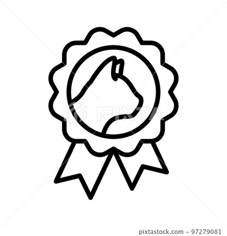 Cat award symbol icon. Medal with cat footprint as pets exhibition winner. Winner pet medal. 97279081