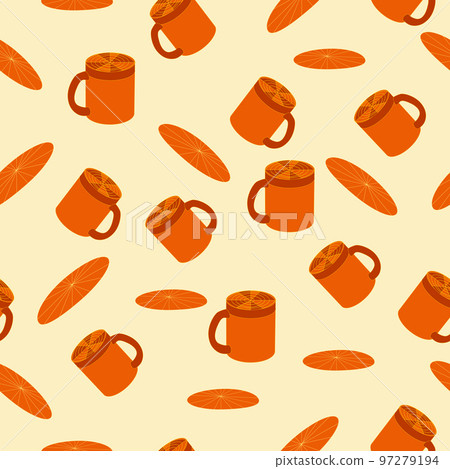 Cups and saucers bright seamless pattern. Tea, tea shop, coffee. Wallpaper, wrapping paper Cups and saucers bright seamless pattern. Tea, tea shop, coffee. Wallpaper, wrapping paper 97279194