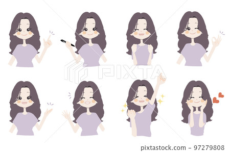 [Recommended, holding a pen, guts, OK, please, waving, delicious] Variation set of facial expressions and poses 97279808