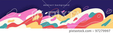 Vector background with fluid abstract doodle. Banner with splattered shapes, smooth,dynamic blob organic wave. Flat vector illustration 97279997