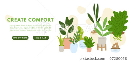 House plants set. Create comfort interior. Green decor. Flat vector illustration 97280058
