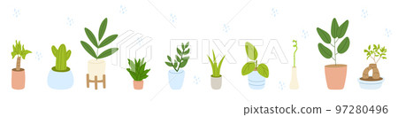Pot plant set. Natural houseplant collection. Flat vector illustration 97280496