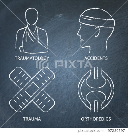 Traumatology and orthopedics chalkboard icon set 97280597