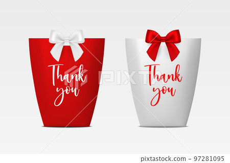 Vector 3d Realistic Red and White Paper Gift Bag, Box for Birthday or Party with Red and White Silk Bow, Ribbon. Carry Bag for Present Icon Set Isolated. Front View Vector 3d Realistic Red and White Paper Gift Bag, Box for Birthday or Party with Red and White Silk Bow, Ribbon. Carry Bag for Present Icon Set Isolated. Front View 97281095