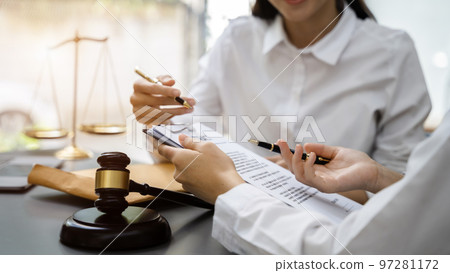 Lawyer or judge consult haveing team meeting at law office. Law and Legal services concept. 97281172