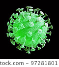 Coronavirus COVID-19 or 2019-nCov novel coronavirus concept resposible for asian flu outbreak and coronaviruses influenza as dangerous flu strain cases as a pandemic. Microscope virus close up in acid 97281801