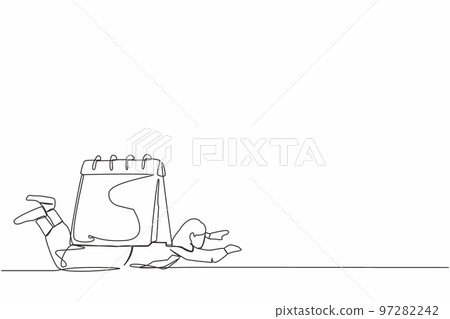 Continuous one line drawing unhappy businesswoman under heavy calendar burden. Burnout syndrome. Stress at work, emotional exhaustion, feeling drained. Single line graphic design vector illustration Continuous one line drawing unhappy businesswoman under heavy calendar burden. Burnout syndrome. Stress at work, emotional exhaustion, feeling drained. Single line graphic design vector illustration 97282242