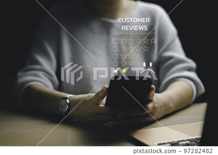 the client chooses one star. Unhappy Client with Sadness Emotion Face on a smartphone screen. disappointment, Bad reviews, bad service, bad quality, low rating, anger, social media not good. Customer the client chooses one star. Unhappy Client with Sadness Emotion Face on a smartphone screen. disappointment, Bad reviews, bad service, bad quality, low rating, anger, social media not good. Customer 97282482