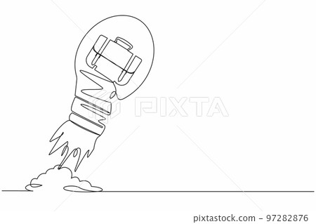 Single one line drawing briefcase launching with light bulb. Financial startup project launch, business gain, investment, earning or profit. Modern continuous line design graphic vector illustration 97282876