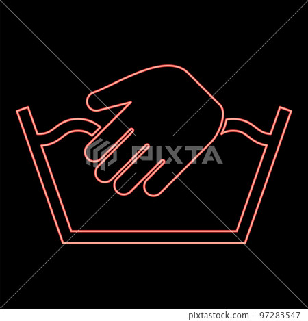 Neon only manual wash Clothes care symbols Washing concept Laundry sign red color vector illustration image flat style Neon only manual wash Clothes care symbols Washing concept Laundry sign red color vector illustration image flat style 97283547