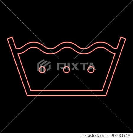 Neon wash in hot water Clothes care symbols Washing concept Laundry sign red color vector illustration image flat style 97283549