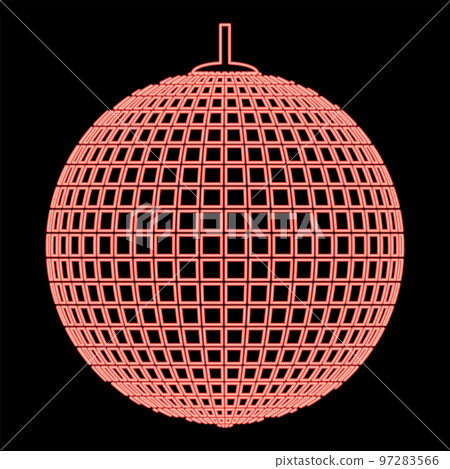 Neon disco sphere suspended on line rope Discotheque ball Retro night clubs symbol Concept nostalgic party red color vector illustration image flat style 97283566