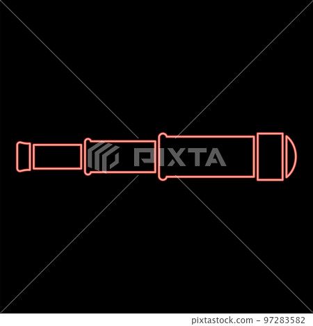 Neon spyglass Monocular Telescope lens red color vector illustration image flat style 97283582