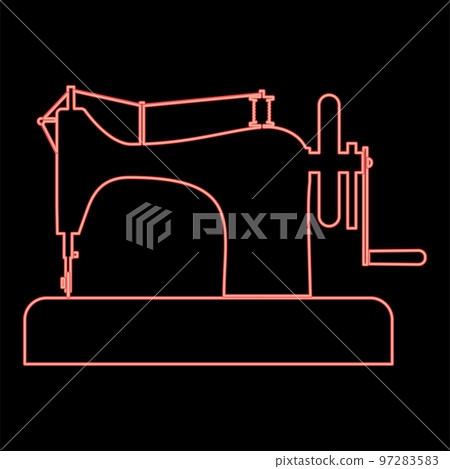 Neon stitching machine Sewing machine Tailor equipment vintage red color vector illustration image flat style 97283583