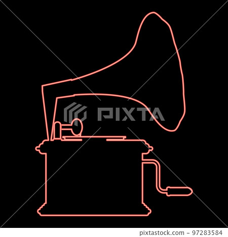 Neon phonograph Gramophone vintage Turntable for vinyl records red color vector illustration image flat style Neon phonograph Gramophone vintage Turntable for vinyl records red color vector illustration image flat style 97283584