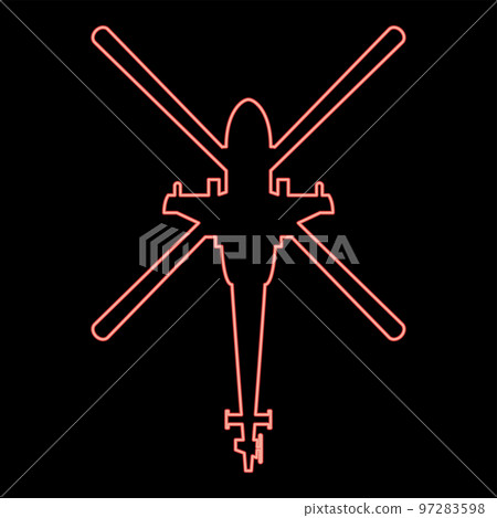 Neon helicopter top view Battle helicopter red color vector illustration image flat style Neon helicopter top view Battle helicopter red color vector illustration image flat style 97283598