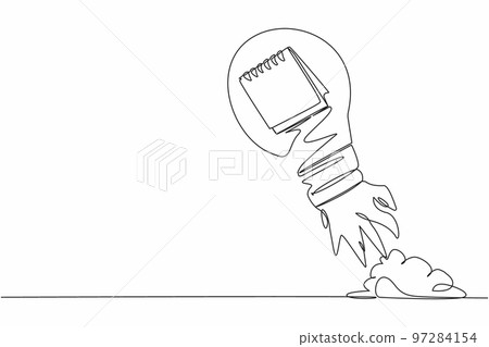 Single continuous line drawing calendar launching with light bulb. Symbol of achieve business goals. Startup company concept. Agenda event in office. One line draw graphic design vector illustration Single continuous line drawing calendar launching with light bulb. Symbol of achieve business goals. Startup company concept. Agenda event in office. One line draw graphic design vector illustration 97284154