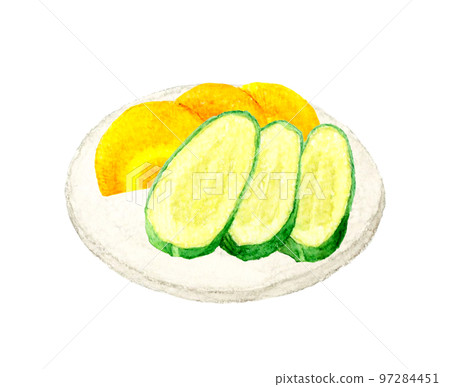 黃瓜和胡蘿蔔泡菜日本手繪水彩插畫素材 97284451