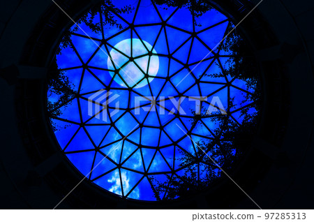 Light intake window and full moon in Tennoji underground mall, September, Japan 97285313