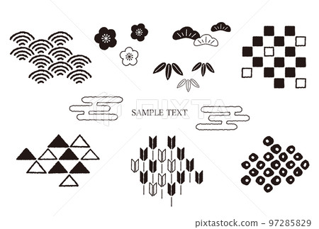 Hand drawn Japanese pattern black and white illustration material 97285829