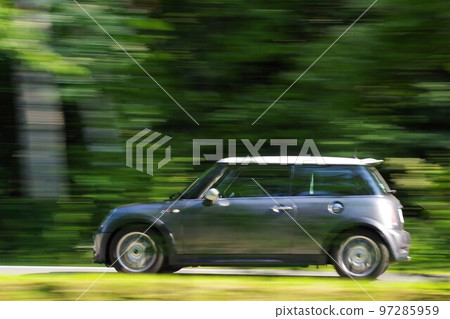 Imported car image Mini panning shot green screen Imported car image Mini panning shot green screen 97285959