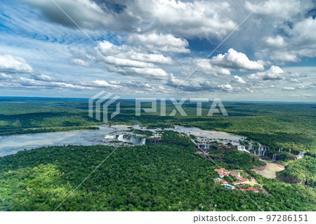 the largest system of waterfalls on Earth Iguazu view from a helicopter 97286151