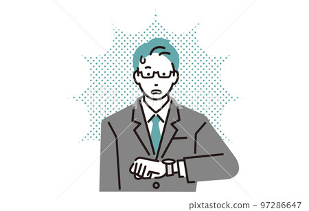 A business man who is impatient to see a wrist watch 97286647