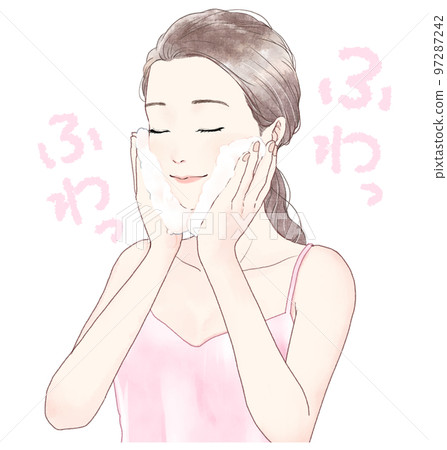 一個女人用泡沫洗臉的插圖 包括文本 97287242