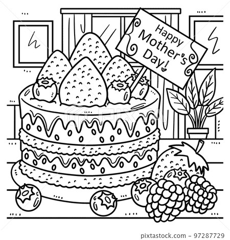 Mothers Day Cake Coloring Page for Kids 97287729