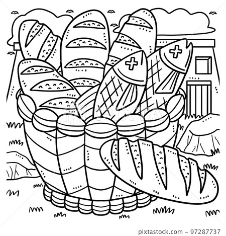 Christian Five Loaves and Two Fish Coloring Page  97287737