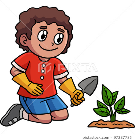 Earth Day Boy Planting Cartoon Colored Clipart  97287785