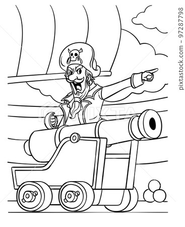 Pirate Captain with Cannon Coloring Page for Kids Pirate Captain with Cannon Coloring Page for Kids 97287798