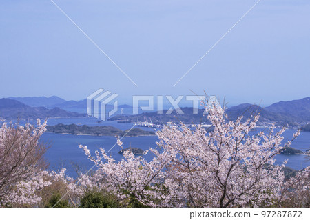 筆影山的櫻花 瀨戶內海國立公園 富士山的風景 97287872
